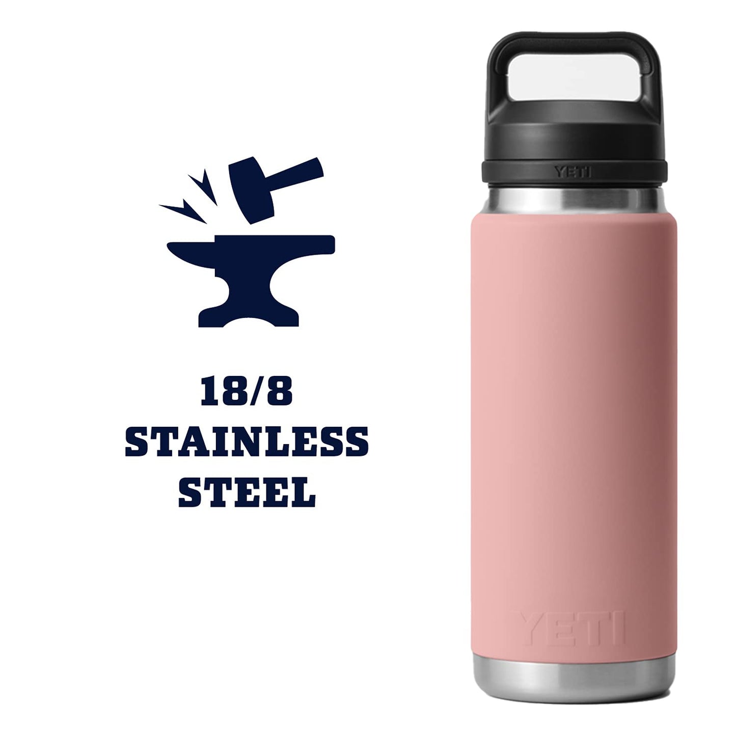 YETI Rambler 26 oz Bottle, Vacuum Insulated, Stainless Steel with Chug Cap, Navy