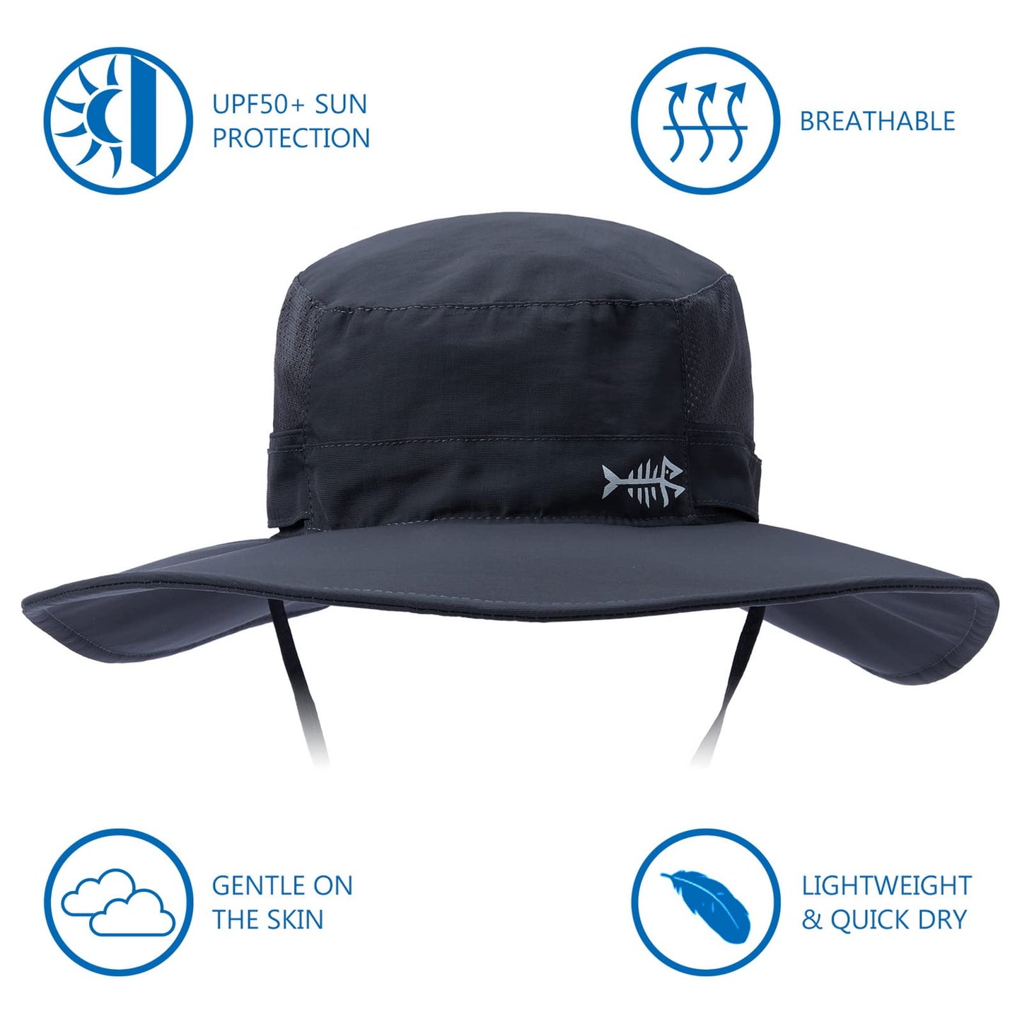 Bassdash UPF 50+ Sun Fishing Hat Water Resistant with Detachable Neck Flap