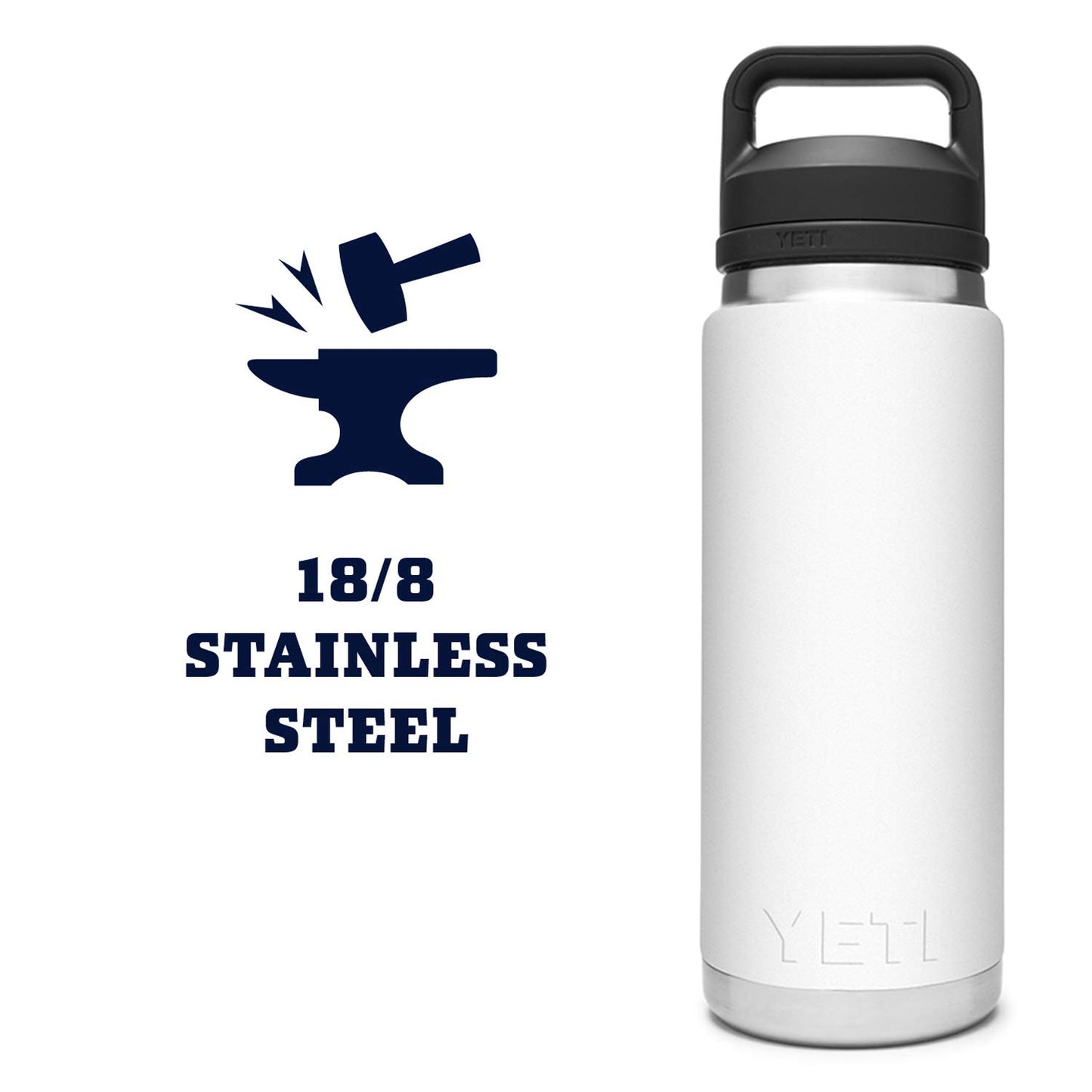 YETI Rambler 26 oz Bottle, Vacuum Insulated, Stainless Steel with Chug Cap, Navy