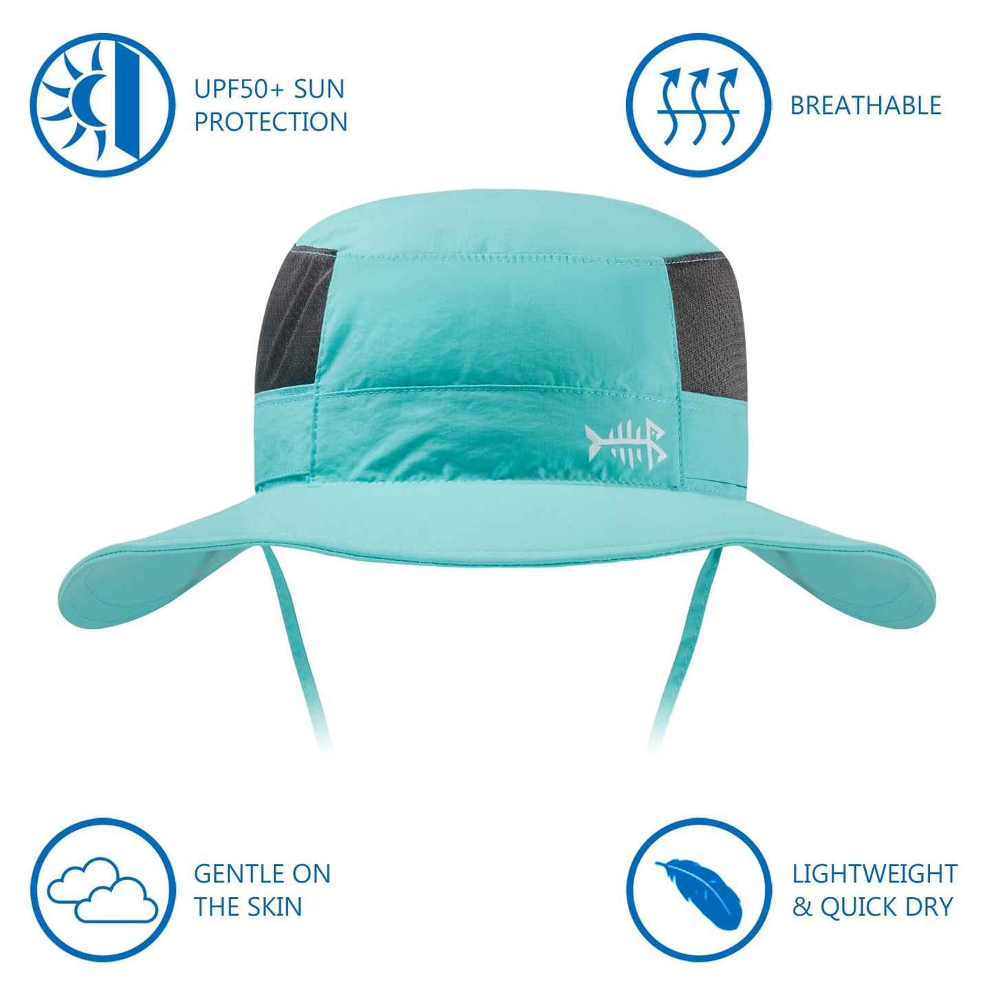 Bassdash UPF 50+ Sun Fishing Hat Water Resistant with Detachable Neck Flap