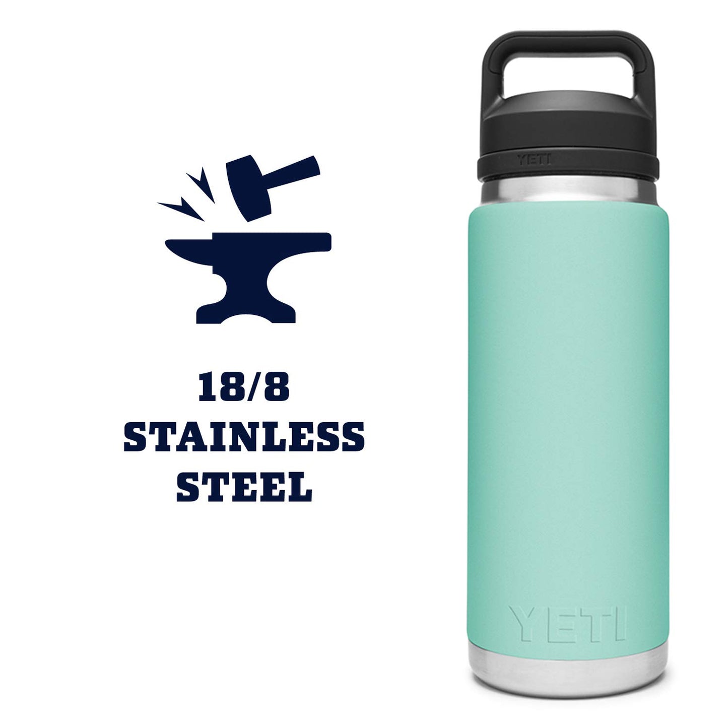 YETI Rambler 26 oz Bottle, Vacuum Insulated, Stainless Steel with Chug Cap, Navy