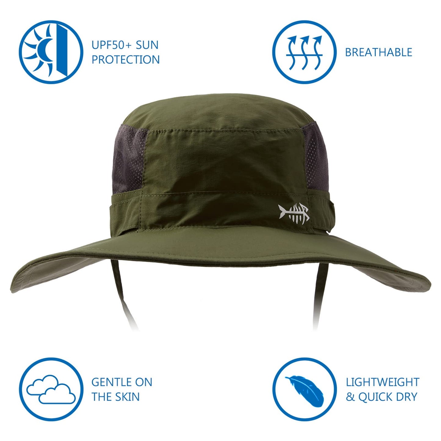 Bassdash UPF 50+ Sun Fishing Hat Water Resistant with Detachable Neck Flap