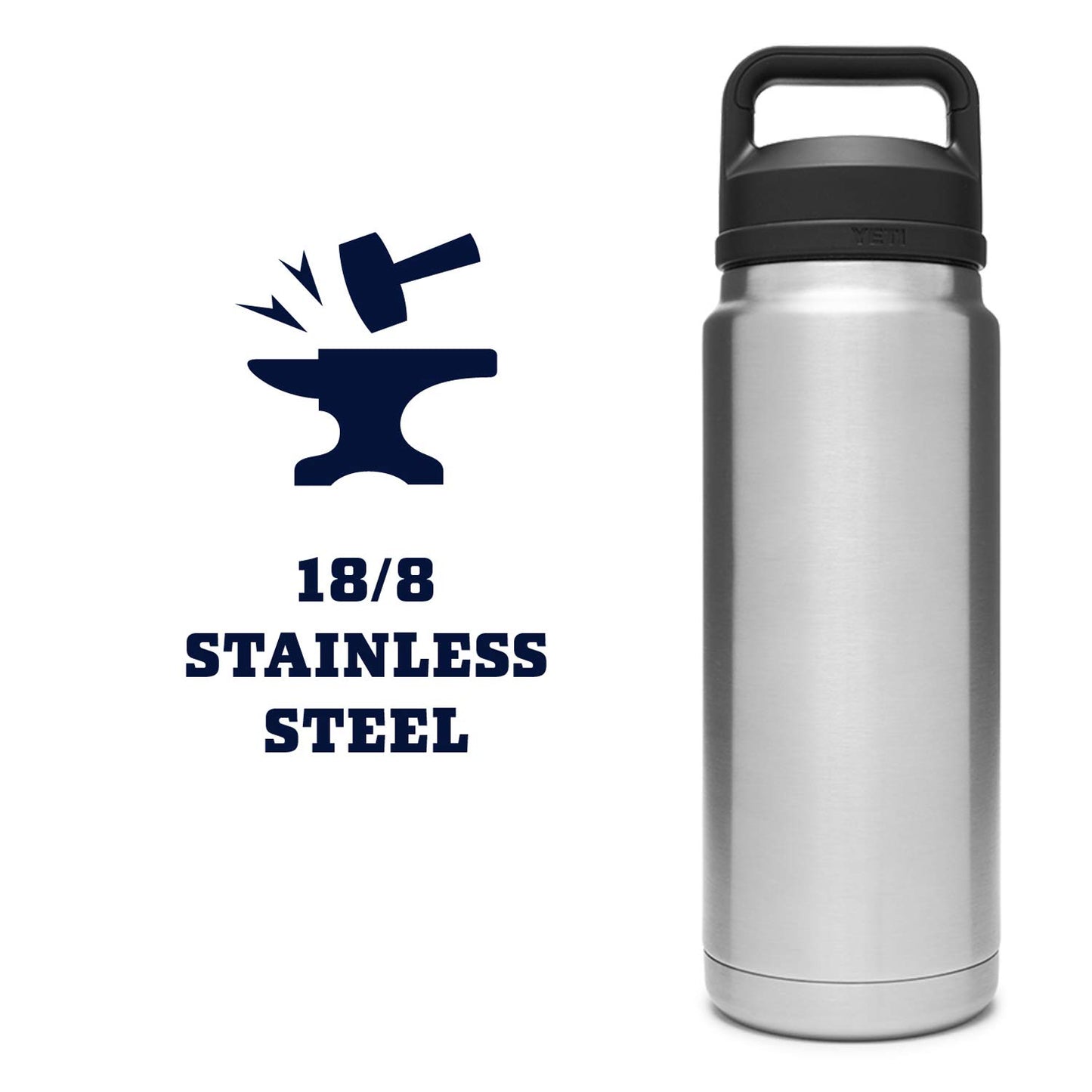 YETI Rambler 26 oz Bottle, Vacuum Insulated, Stainless Steel with Chug Cap, Navy