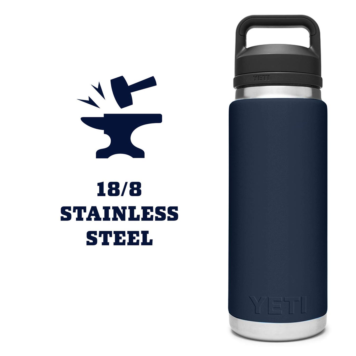 YETI Rambler 26 oz Bottle, Vacuum Insulated, Stainless Steel with Chug Cap, Navy