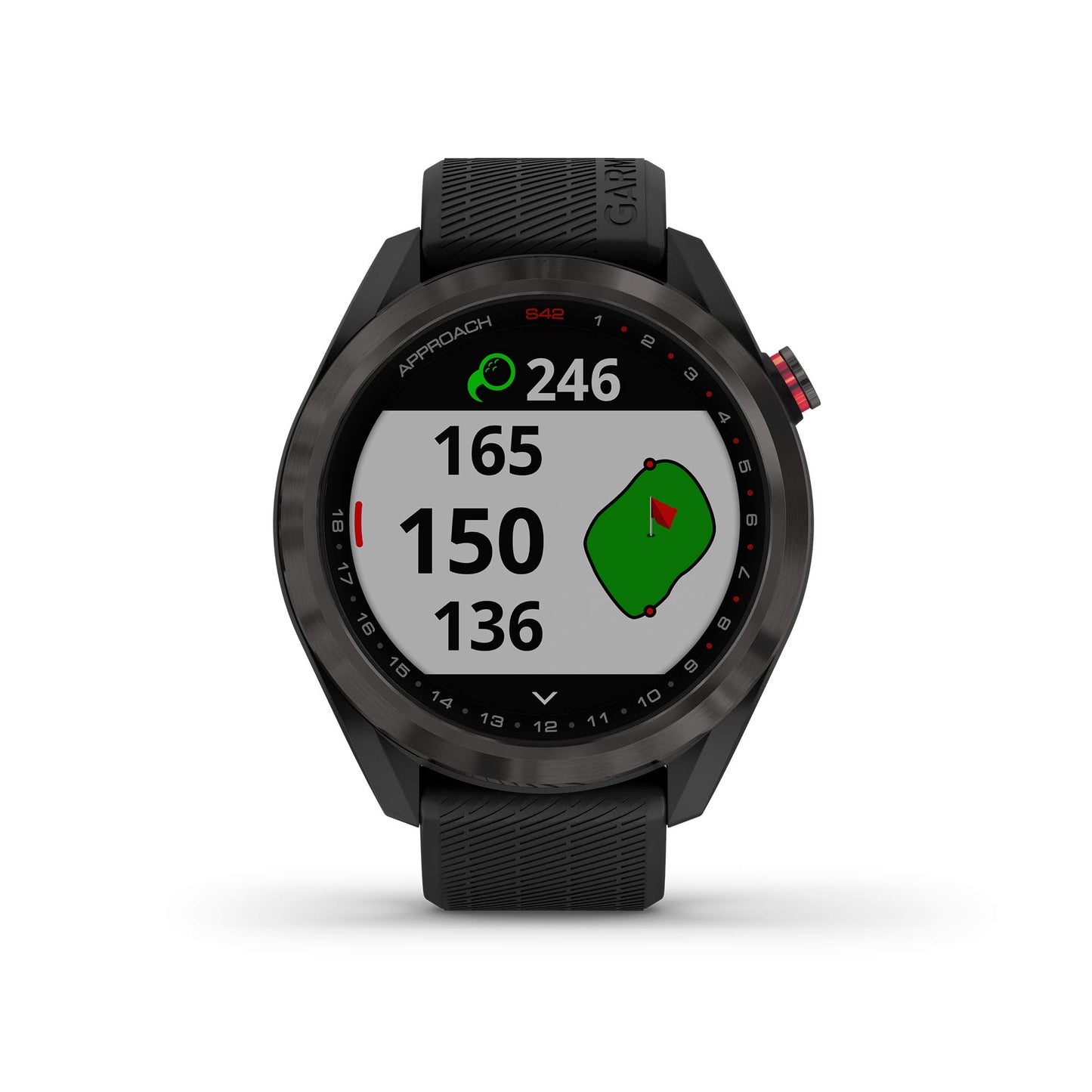 Garmin Approach S42, GPS Golf Smartwatch, Lightweight with 1.2" Touchscreen, 42k+ Preloaded Courses, Gunmetal Ceramic Bezel and Black Silicone Band, 010-02572-10