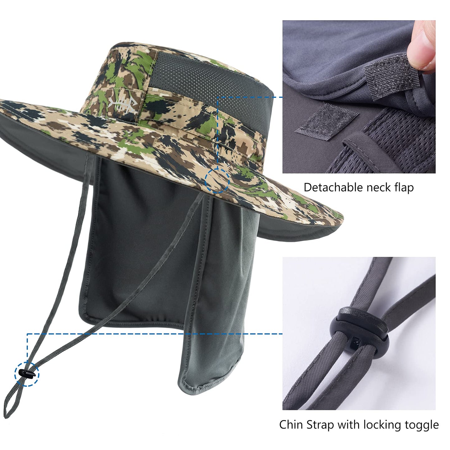 Bassdash UPF 50+ Sun Fishing Hat Water Resistant with Detachable Neck Flap