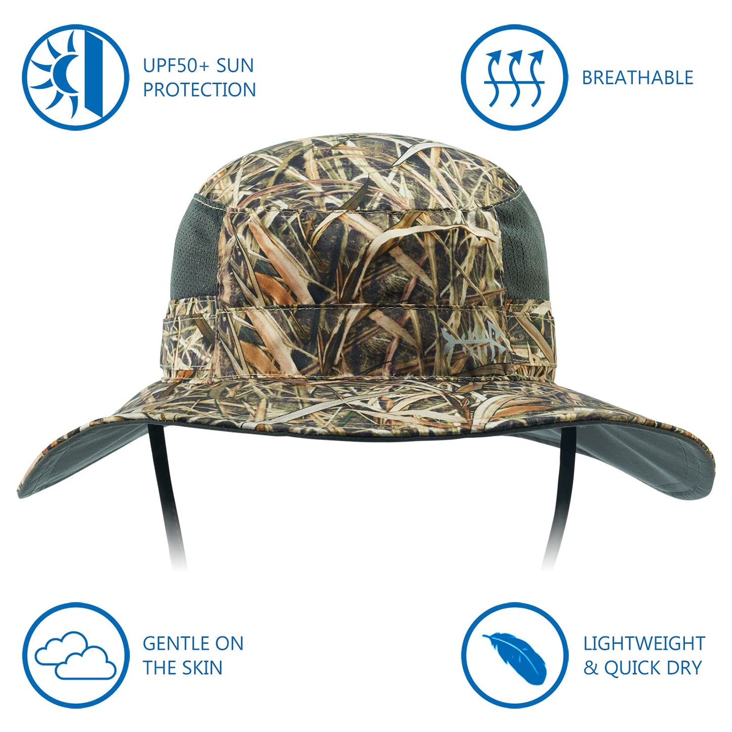 Bassdash UPF 50+ Sun Fishing Hat Water Resistant with Detachable Neck Flap