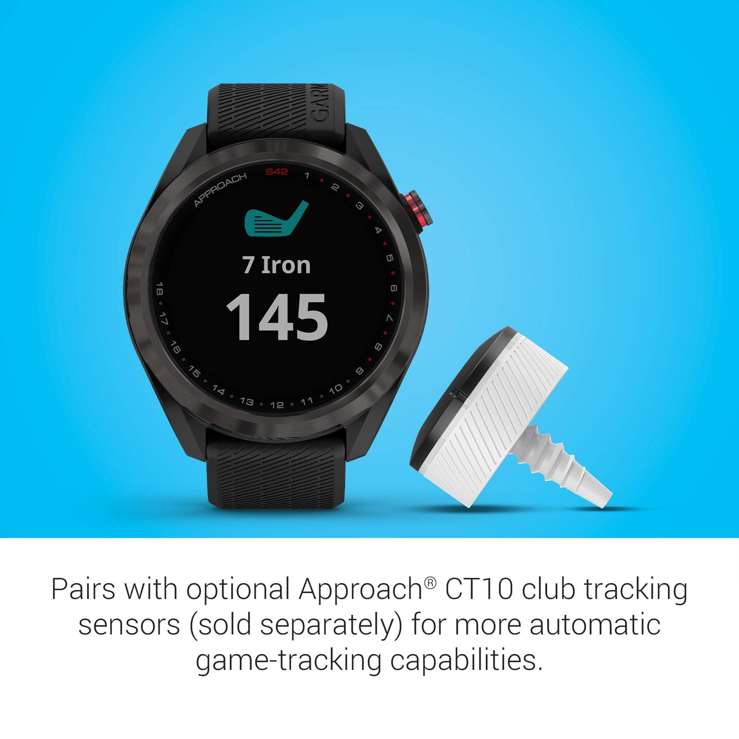 Garmin Approach S42, GPS Golf Smartwatch, Lightweight with 1.2" Touchscreen, 42k+ Preloaded Courses, Gunmetal Ceramic Bezel and Black Silicone Band, 010-02572-10