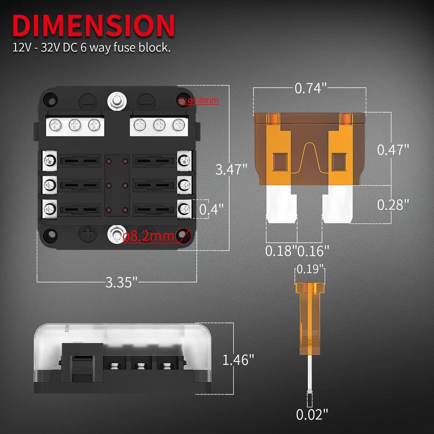 DAIERTEK 12V Fuse Block 6 Way with LED Indicator Light 12 Volt Fuse Box ATO/ATC Marine Fuse Panel Waterproof 24V for Automotive Boat Car Truck