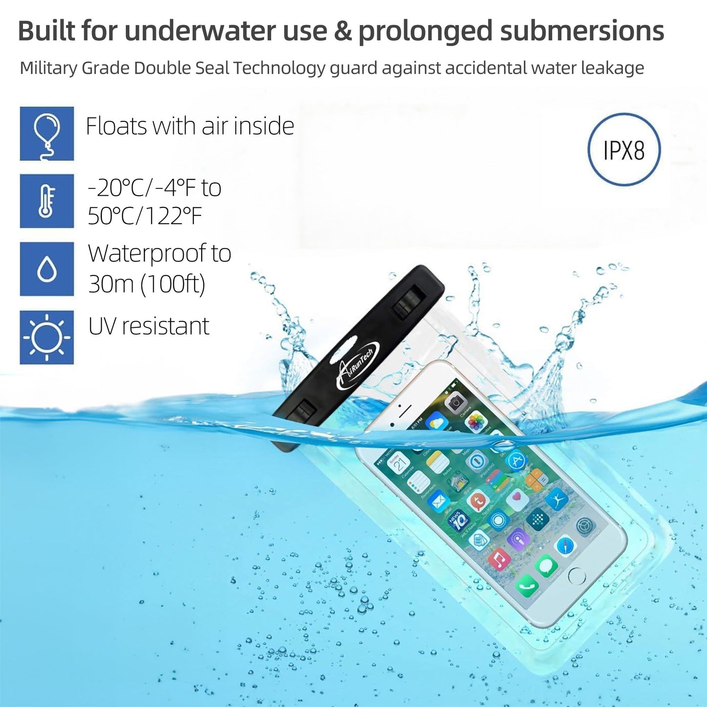 AiRunTech Waterproof Phone Pouch,Waterproof Phone Case for iPhone 16 15 14 13 12 11 Pro Max,Waterproof Bag for Pool Swimming Canoe Kayaking Boating Paddle Board, Beach Camping Essentials Accessories