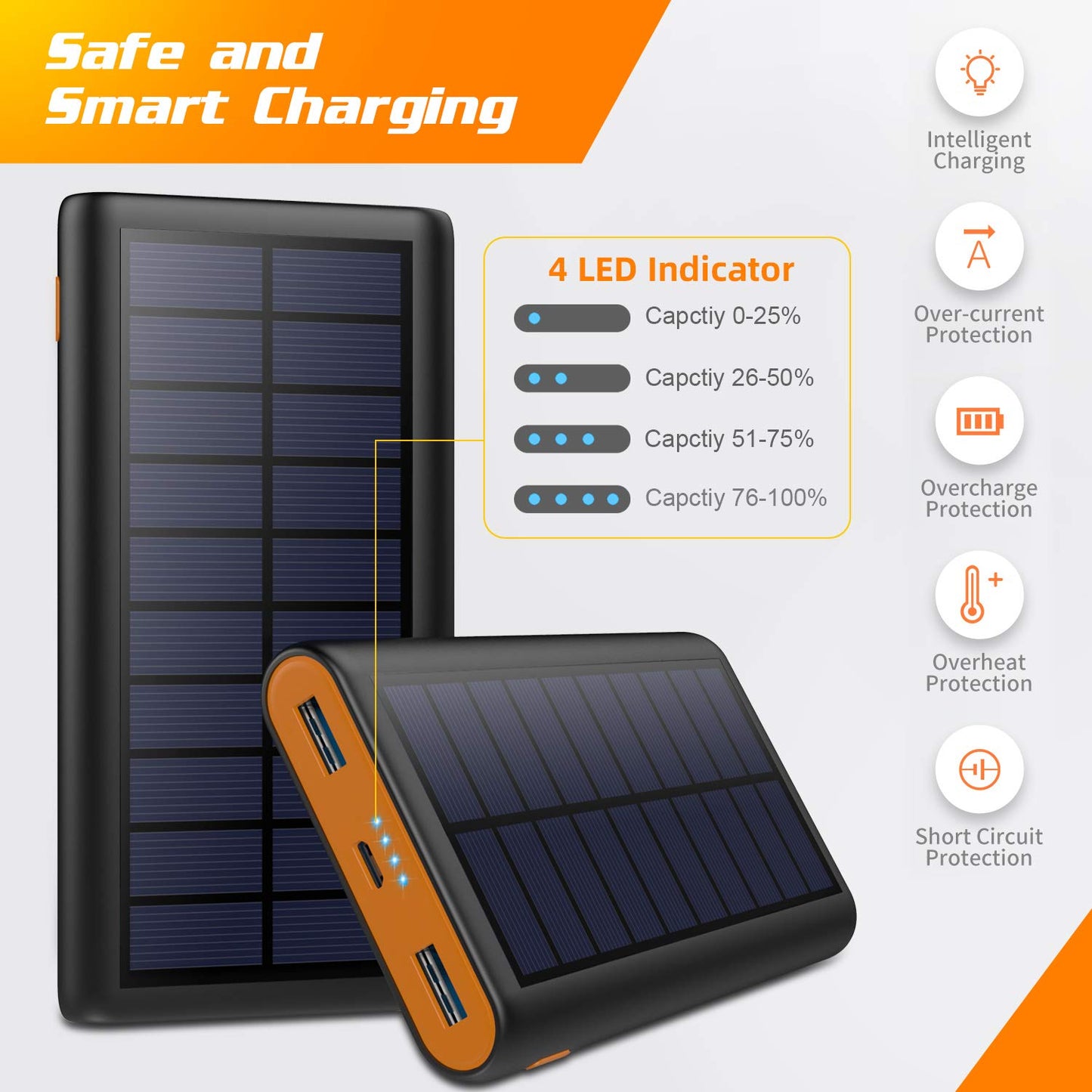 Solar Charger, 26800mAh Solar Power Battery Bank