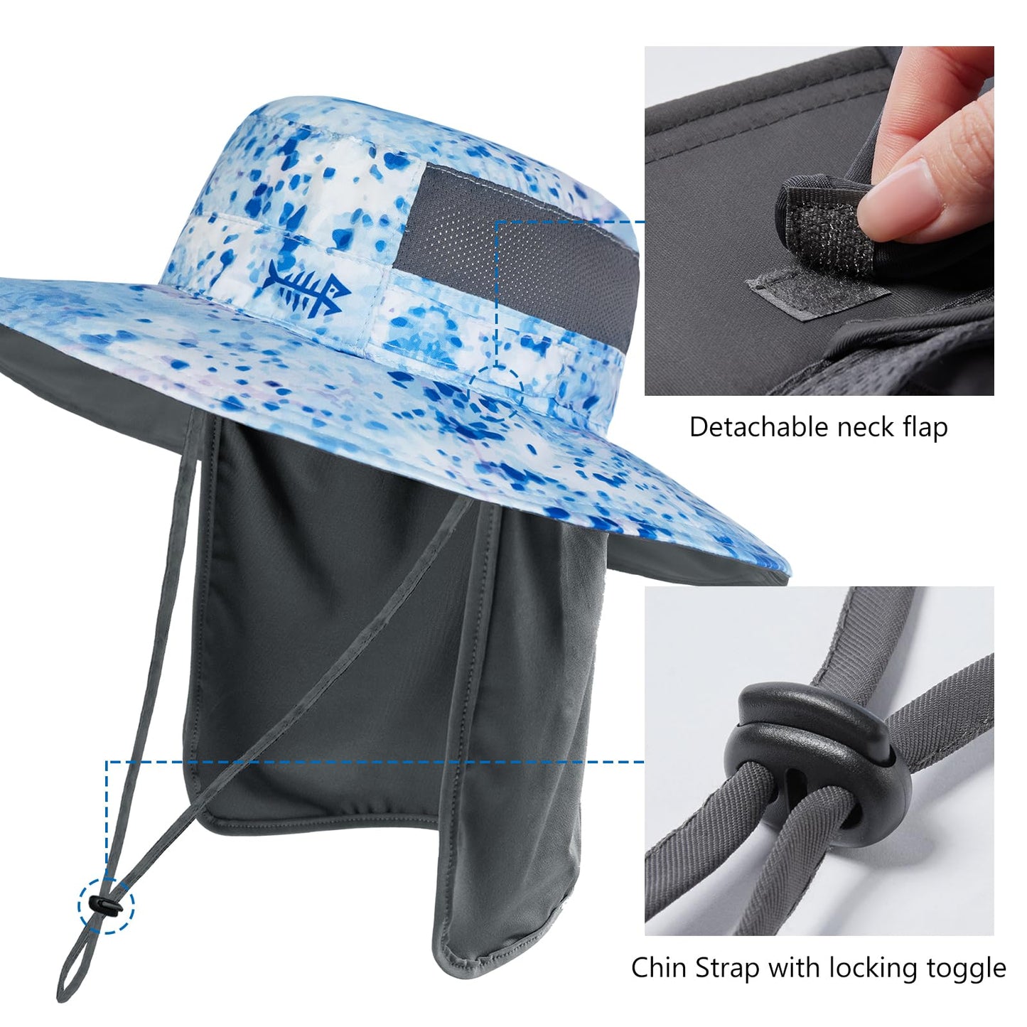 Bassdash UPF 50+ Sun Fishing Hat Water Resistant with Detachable Neck Flap