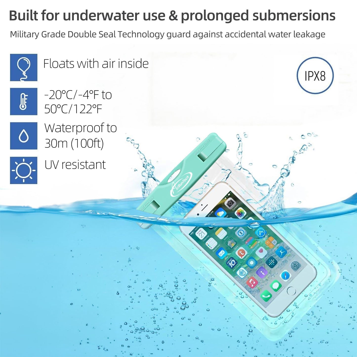 AiRunTech Waterproof Phone Pouch,Waterproof Phone Case for iPhone 16 15 14 13 12 11 Pro Max,Waterproof Bag for Pool Swimming Canoe Kayaking Boating Paddle Board, Beach Camping Essentials Accessories