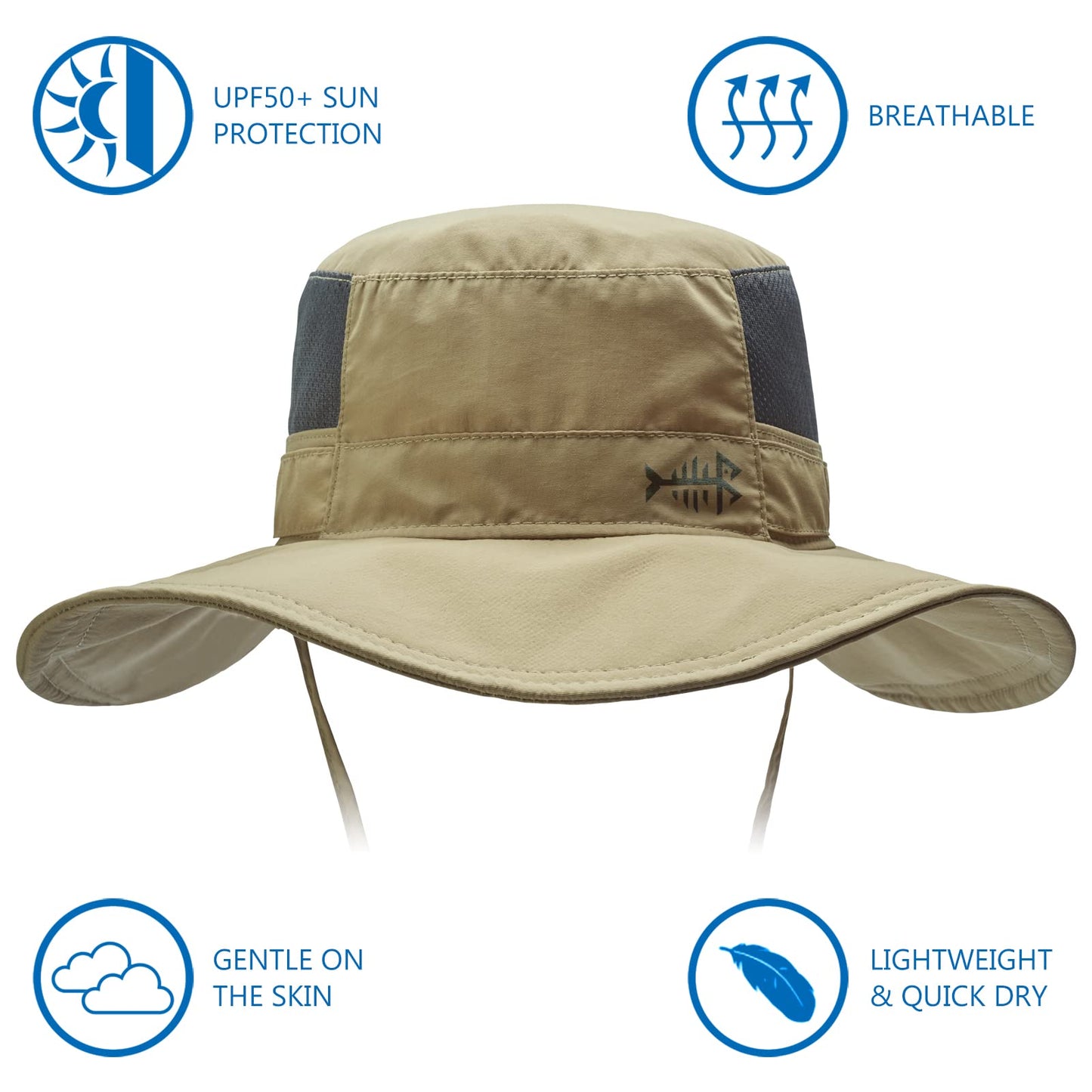 Bassdash UPF 50+ Sun Fishing Hat Water Resistant with Detachable Neck Flap