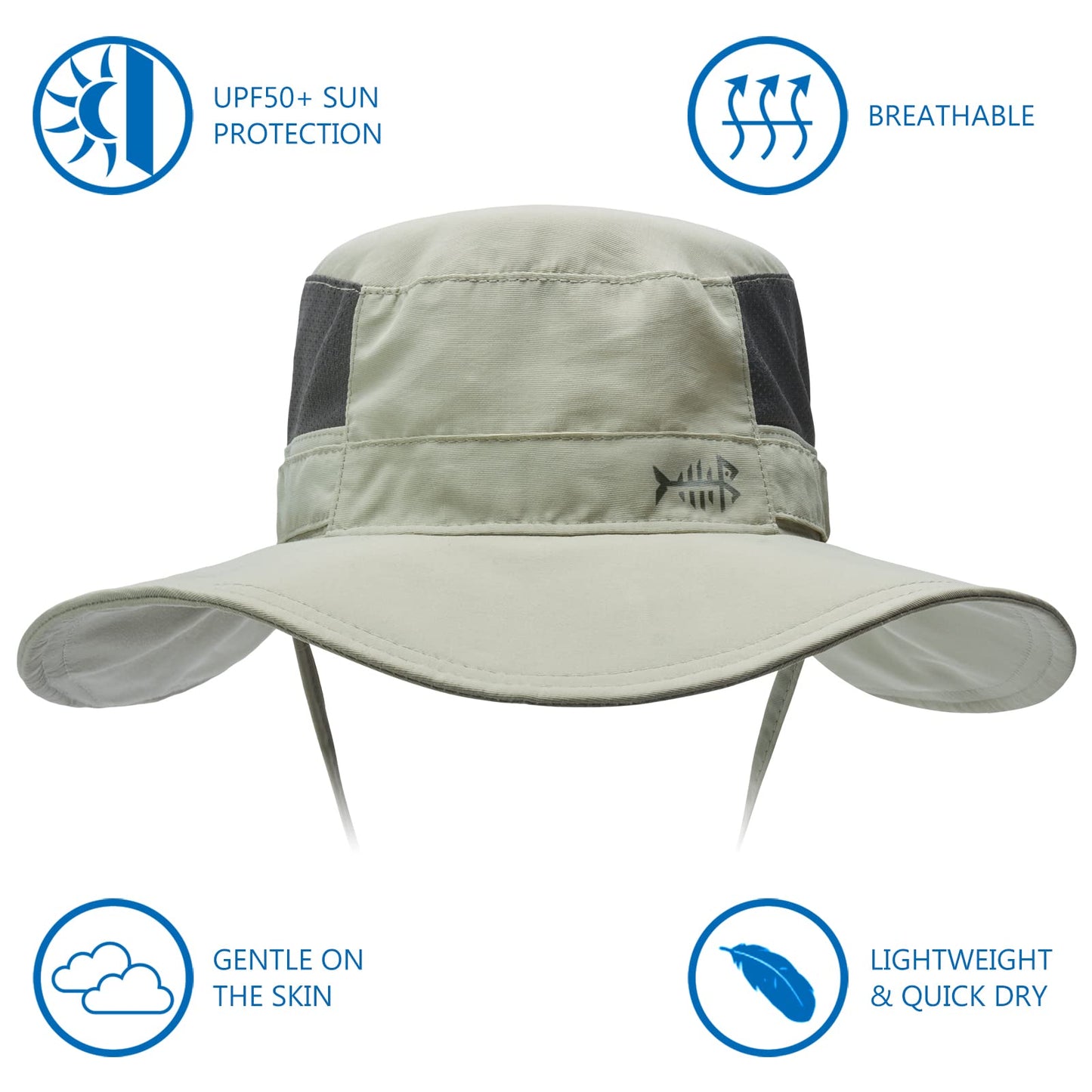 Bassdash UPF 50+ Sun Fishing Hat Water Resistant with Detachable Neck Flap