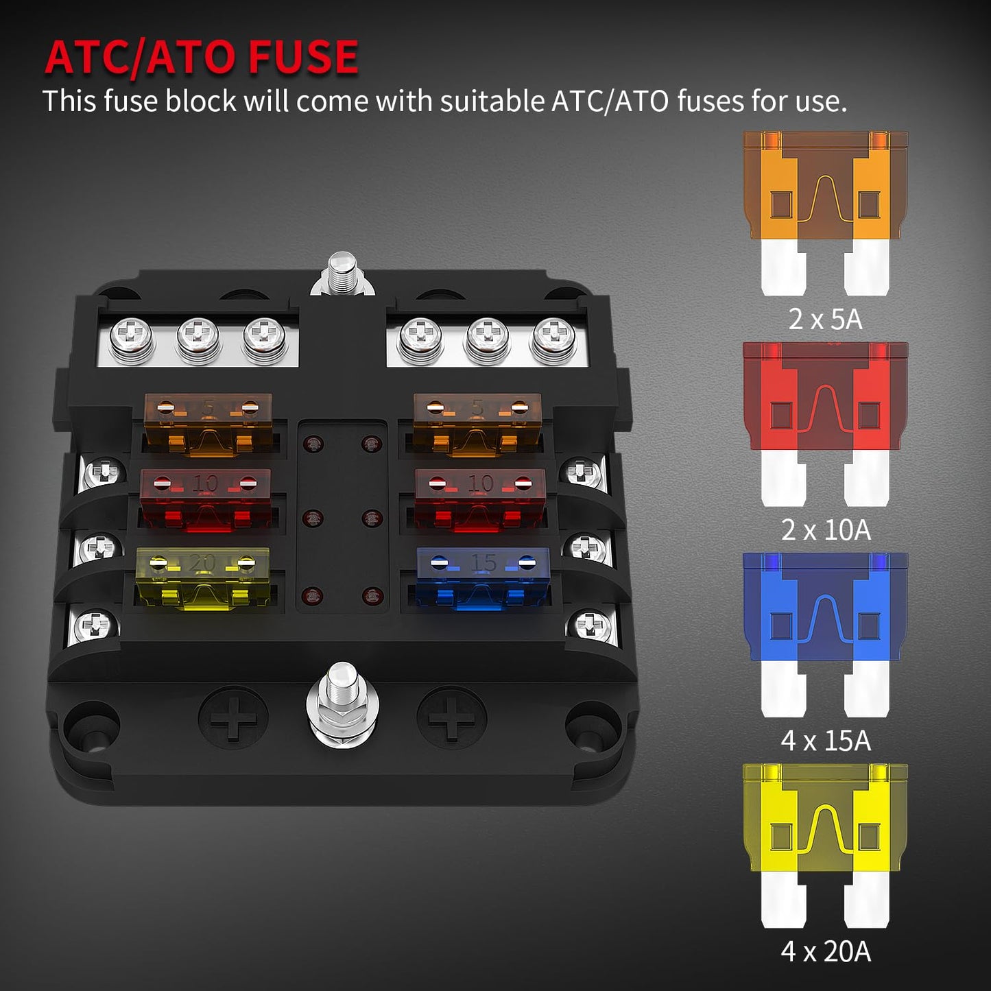 DAIERTEK 12V Fuse Block 6 Way with LED Indicator Light 12 Volt Fuse Box ATO/ATC Marine Fuse Panel Waterproof 24V for Automotive Boat Car Truck