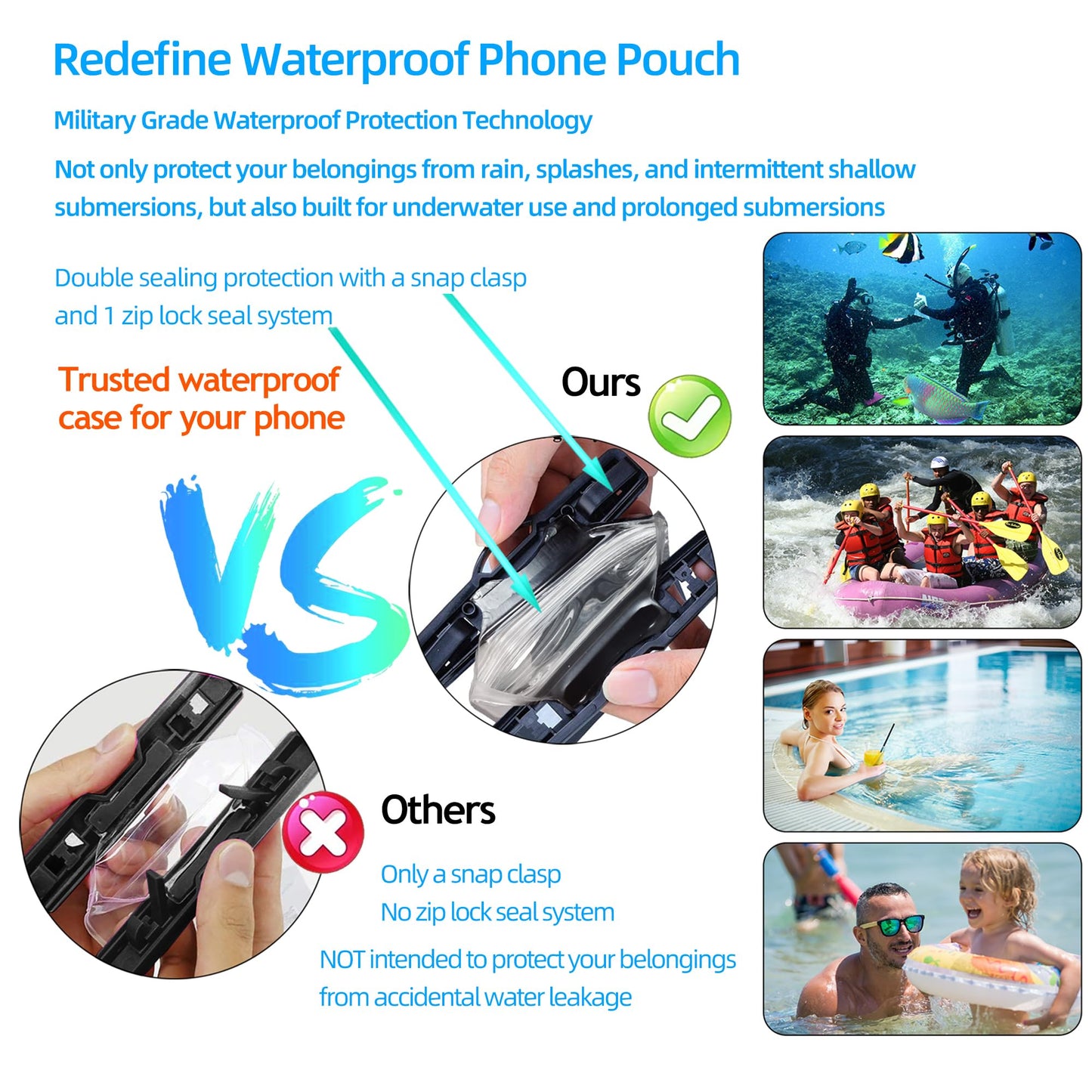 AiRunTech Waterproof Phone Pouch,Waterproof Phone Case for iPhone 16 15 14 13 12 11 Pro Max,Waterproof Bag for Pool Swimming Canoe Kayaking Boating Paddle Board, Beach Camping Essentials Accessories