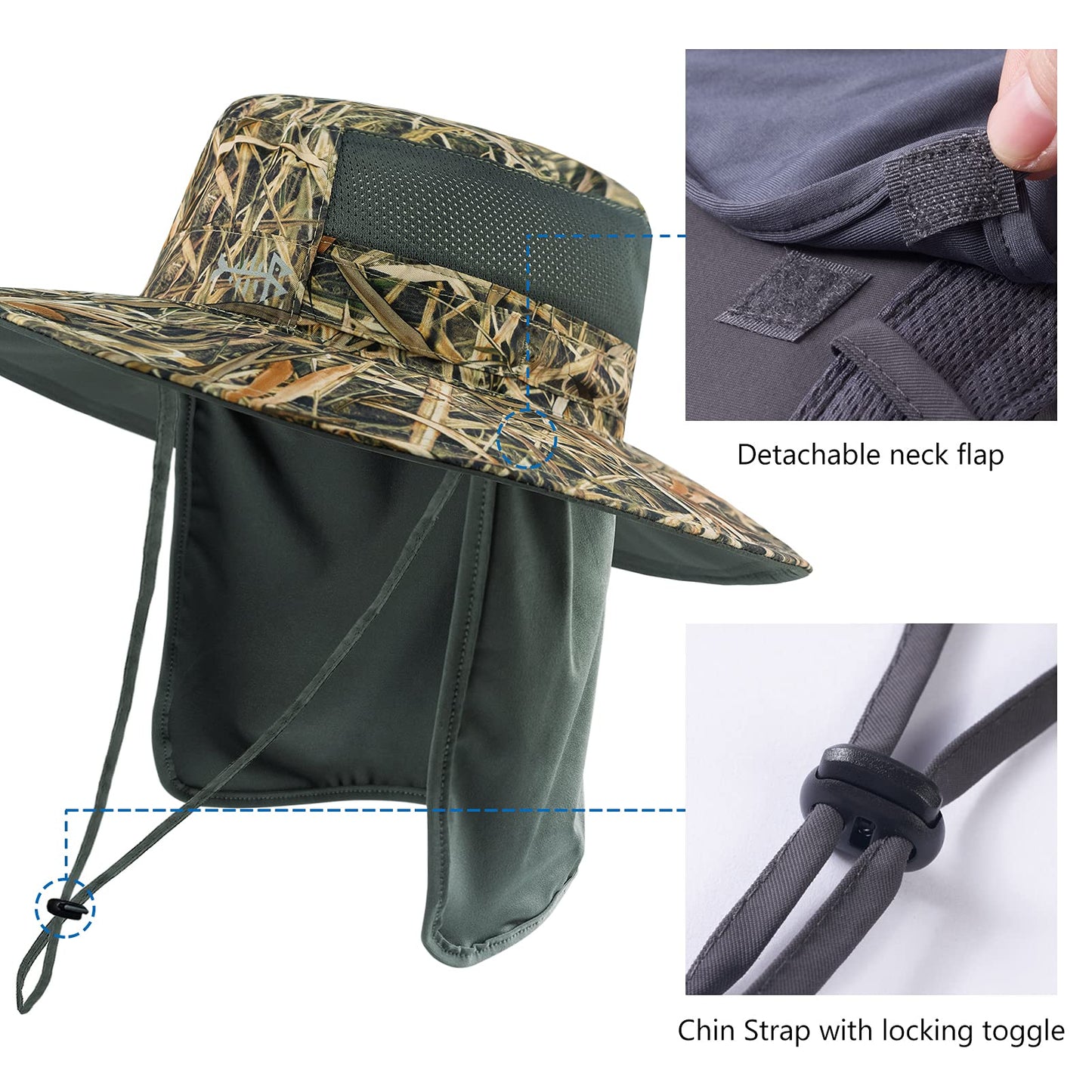 Bassdash UPF 50+ Sun Fishing Hat Water Resistant with Detachable Neck Flap