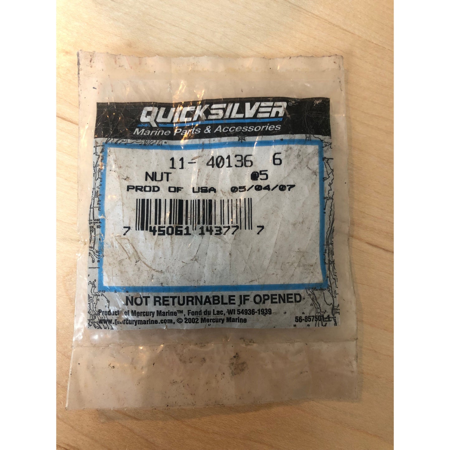 Genuine Mercury Quicksilver 11-40136 Nut OEM (5 Nuts)